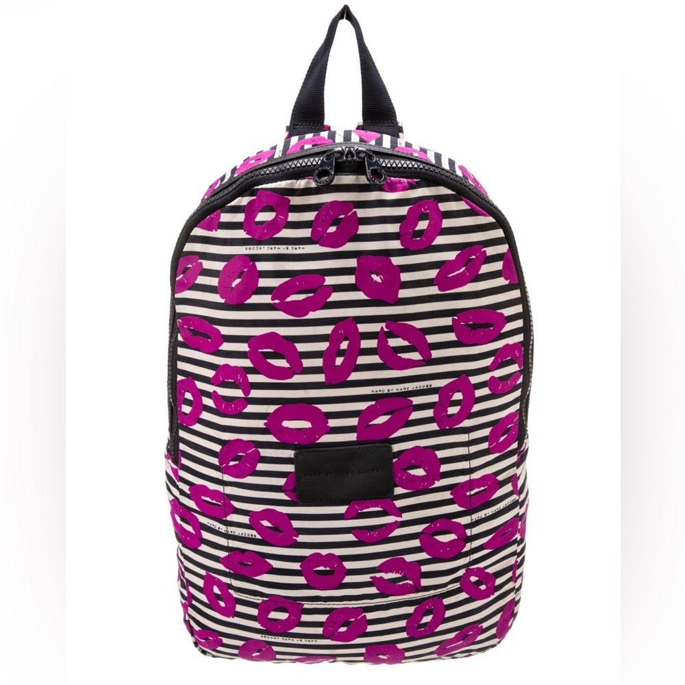 Marc by Marc Jacobs Lips & Stripes Print Nylon Backpack Bag Rare VGUC